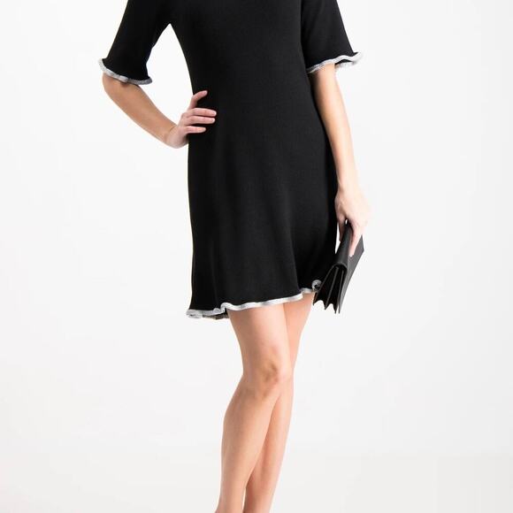 SEE BY CHLOE Women's Black Sweater Wool Ruffle Tie Back Mini Dress Size Medium - Picture 2 of 13